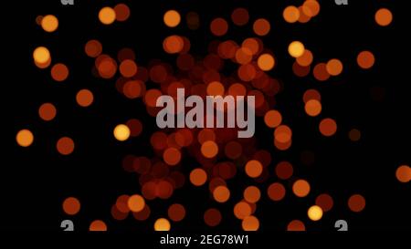 Bokeh luce di colore rosso e arancione su sfondo nero. illustrazione 3d, rendering 3d. Foto Stock
