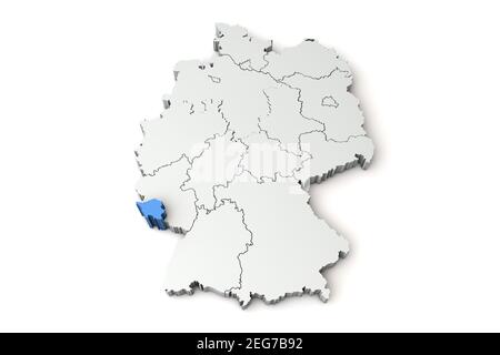 Mappa della Germania che mostra la regione della Saarland. Rendering 3D Foto Stock