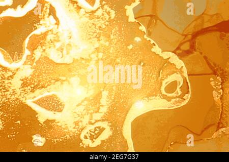 Modello astratto in marmo oro e miele. Tecnica dell'inchiostro dell'alcool tessitura della pietra. Sfondo vettoriale. Vernice moderna con glitter. Banner, poster design templ Illustrazione Vettoriale