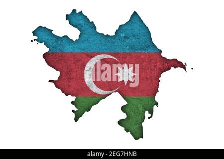 Mappa e bandiera dell'Azerbaigian su cemento intemperie Foto Stock