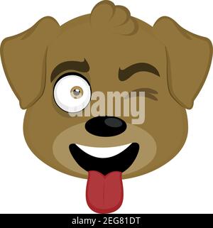 Illustrazione di emoticon vettoriale del volto di un cane cartoon che attacca la sua lingua e vagliare Illustrazione Vettoriale