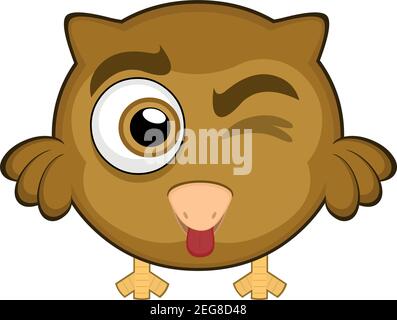 Vettore emoticon illustrazione cartoon di una testa di gufo con espressione felice, vagliando e attaccando la lingua con la bocca aperta Illustrazione Vettoriale