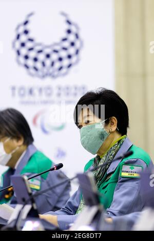 Tokyo, Giappone, 18 febbraio 2021: Yuriko Koike, Governatore di Tokyo, partecipa alla Conferenza sulle malattie infettive COVID 19 di Tokyo il 18 febbraio 2021 a Tokyo, Giappone. (Foto di Kazuki Oishi/Sipa USA) **Japan out** Credit: Sipa USA/Alamy Live News Foto Stock