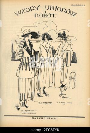 Przedwojenna graffika art deco Wzory Ubiorów i robót, przedwojenna moda dla kobiet, przedwojenna graffika art deco z modą damską, 1933, Lata trzydzieste Foto Stock