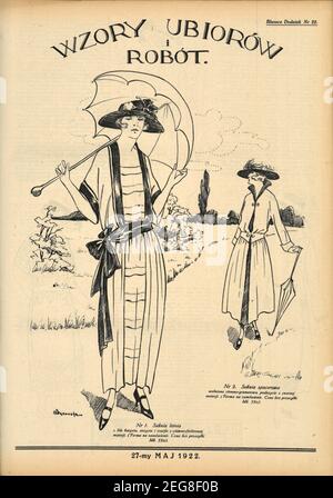 Przedwojenna graffika art deco Wzory Ubiorów i robót, przedwojenna moda dla kobiet, przedwojenna graffika art deco z modą damską, 1933, Lata trzydzieste Foto Stock