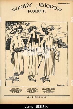 Przedwojenna graffika art deco Wzory Ubiorów i robót, przedwojenna moda dla kobiet, przedwojenna graffika art deco z modą damską, 1933, Lata trzydzieste Foto Stock