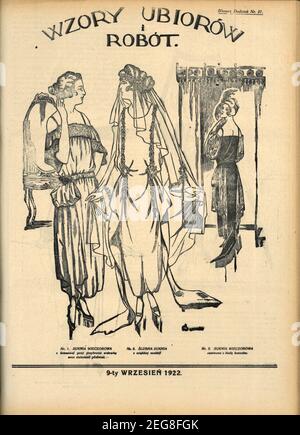 Przedwojenna graffika art deco Wzory Ubiorów i robót, przedwojenna moda dla kobiet, przedwojenna graffika art deco z modą damską, 1933, Lata trzydzieste Foto Stock