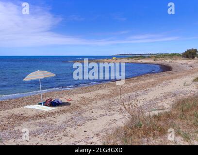 Costa del Salento: Spiaggia del Lido Marini facilmente raggiungibile nella zona dei comuni di Salve e Ugento in Puglia. Foto Stock