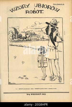 Przedwojenna graffika art deco Wzory Ubiorów i robót, przedwojenna moda dla kobiet, przedwojenna graffika art deco z modą damską, 1933, Lata trzydzieste Foto Stock