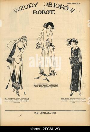 Przedwojenna graffika art deco Wzory Ubiorów i robót, przedwojenna moda dla kobiet, przedwojenna graffika art deco z modą damską, 1933, Lata trzydzieste Foto Stock