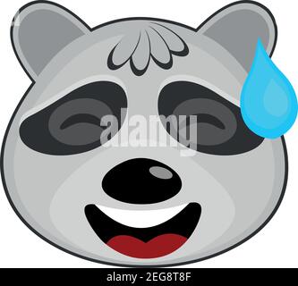 Vettore emoticon illustrazione cartoon di un emoticon testa di un raccoon con un'espressione di confusione che fa cadere una goccia di sudore Illustrazione Vettoriale