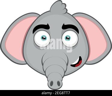 Vettore emoticon illustrazione cartoon della testa di un elefante con un'espressione felice e sorridente Illustrazione Vettoriale