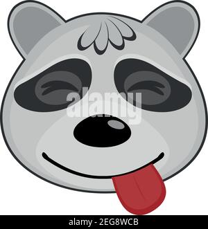 Vettore emoticon illustrazione cartoon di un raccoon testa con una gioiosa espressione di piacere con i suoi occhi chiusi e sticking fuori la sua lingua Illustrazione Vettoriale