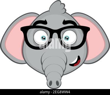 Vettore emoticon illustrazione cartoon di un elefante testa con l'espressione allegra, indossare occhiali Illustrazione Vettoriale