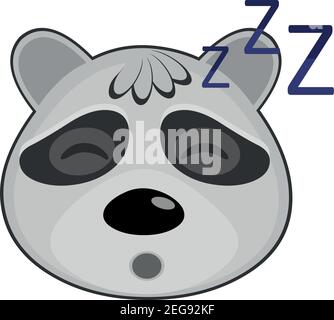 Vettore emoticon illustrazione cartoon della testa di un raccoon con espressione stanca e i suoi occhi chiusi e russare con la bocca aperta, dormire Illustrazione Vettoriale