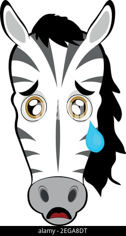 Vettore emoticon illustrazione della testa di una zebra cartoon con una triste espressione e una lacrima che cade dal suo occhio Illustrazione Vettoriale