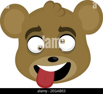 Illustrazione vettoriale cartoon della testa di un orso con un'espressione beffa con occhi selvaggi e stacca la sua lingua con una bocca aperta Illustrazione Vettoriale