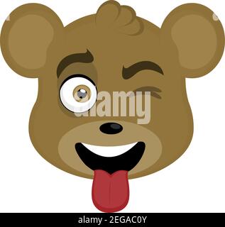 Illustrazione vettoriale di un cartone animato testa di orso emoticon con un espressione felice con la sua lingua fuori e winking Illustrazione Vettoriale