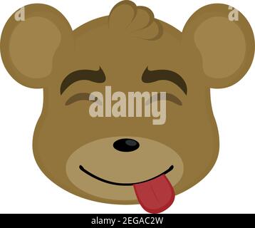 Vettore emoticon illustrazione di una testa di un orso cartoon con un espressione felice e lingua che si stacca Illustrazione Vettoriale