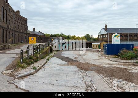 L'area di King's Cross, che in seguito divenne Coal Drops Yard, prima della sua riqualificazione, Londra, Regno Unito, 2012 Foto Stock