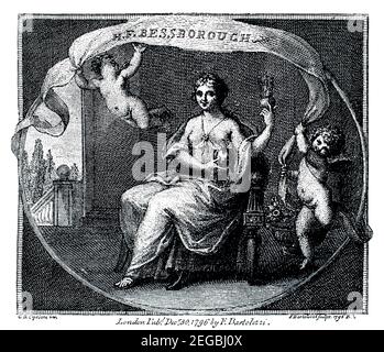 1796 bookplate per H F Bessborough (Lady Henrietta Frances Spencer) Disegnata da Giovanni Battista Cipriani e incisa da incisore italiano Francesco Foto Stock