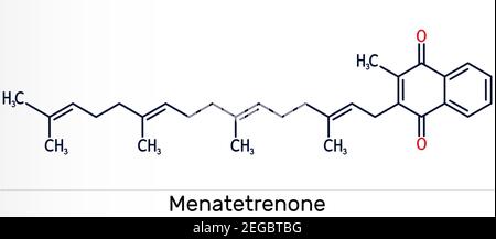 Molecola di Menatetrenone, menachinon-4, MK-4. È vitamina K2, menaquinone. Formula chimica scheletrica.Illustrazione Foto Stock