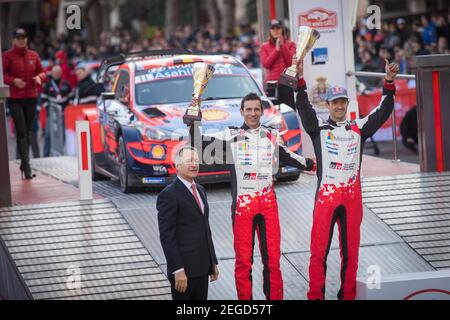 17 OGIER Sebastien (fra), INGRASSIA Julien (fra), Toyota Yaris WRC, Toyota Gazoo Racing WRT, podio durante il campionato mondiale WRC 2020, Monte Carlo rally dal 22 al 26 gennaio 2020 a Monaco - Foto Bastien Roux/DPPI Foto Stock