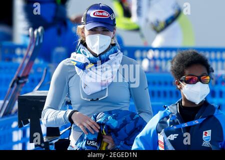 Cortina (BL, Italia. 18 Feb 2021. Cortina (BL), Italia, Olympia delle Tofane, 18 febbraio 2021, Mikaela Shiffrin (USA) durante i Campionati mondiali DI SCI alpino 2021 FIS - Slalom Gigante - Donne - gara di sci alpino Credit: Francesco Scaccianoce/LPS/ZUMA Wire/Alamy Live News Foto Stock