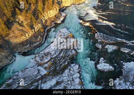 Vista aerea delle Cascate di Kootenai. Lincoln County, Montana nord-occidentale. (Foto di Randy Beacham) Foto Stock