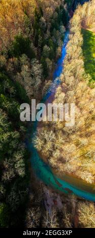 Guthrie Creek nella Western Jackson County, COME visto dall'alto durante l'inizio della primavera. Preso con un drone. Foto Stock