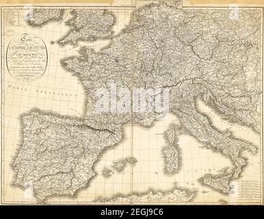 Mappa dell'Impero Francese divisa in 133 Dipartimenti, con i Regni di Spagna, Portogallo, Italia e Napoli e la Confederazione del Reno, Illy Foto Stock