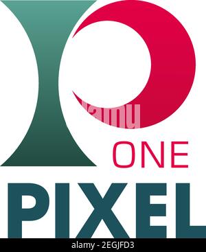 Simbolo del logo della tecnologia di un pixel. Segno colorato per il branding aziendale IT. Logo astratto per l'identità dell'azienda digitale. Isola simbolo disegno vettoriale Illustrazione Vettoriale