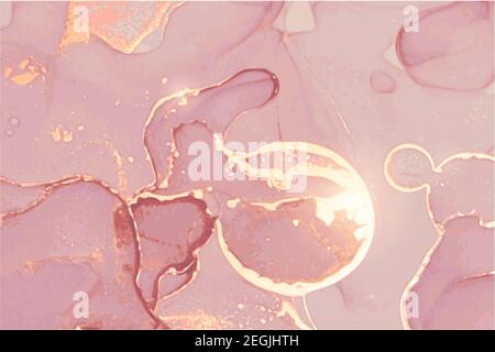 Di lusso rosa polveroso, e pietra d'oro agata o marmo texture. Tecnica dell'inchiostro dell'alcool sfondo vettoriale astratto. Vernice moderna con glitter. Modello per b Illustrazione Vettoriale