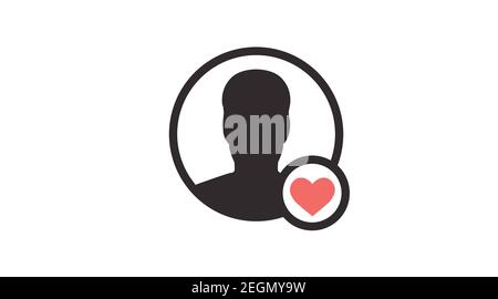 Icona utente in bianco e nero con un cuore. Illustrazione Vector Isolated Illustrazione Vettoriale