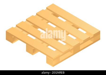 Pallet di legno isometrico isolato su sfondo bianco. Illustrazione vettoriale. Illustrazione Vettoriale