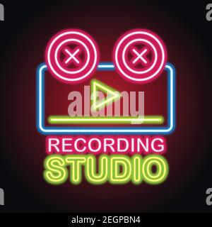 insegna al neon per studio musicale o per studio di registrazione. illustrazione vettoriale Illustrazione Vettoriale
