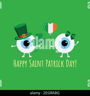 St Patrick cute occhi sul biglietto d'auguri. Illustrazione Vettoriale
