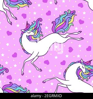 Motivo senza cuciture con unicorno su sfondo rosa. Vettore Illustrazione Vettoriale