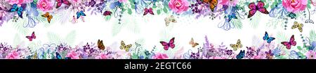 Un lungo telaio orizzontale con butterflies. Sito header. Illustrazione vettoriale Illustrazione Vettoriale