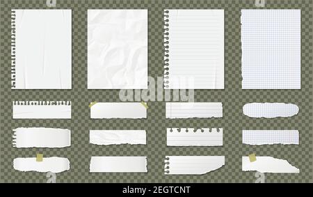 Fogli bianchi di carta realistici isolati su sfondo trasparente Illustrazione Vettoriale