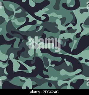 Camouflage invernale motivo sfondo senza cuciture. Abbigliamento classico e design uniforme con elementi blu e verdi. Vettore militare camo soldato. Illustrazione Vettoriale