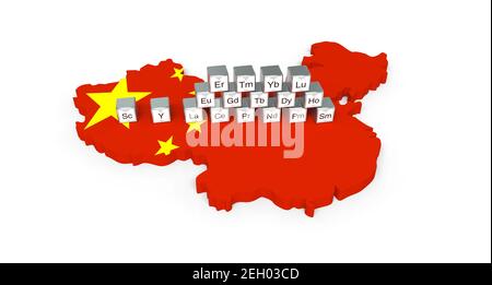 Rendering 3D di elementi terrestri rari provenienti dalla Cina - rendering 3D Foto Stock