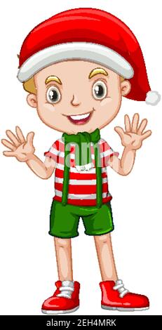Ragazzo carino che indossa costumi di Natale cartoon illustrazione del personaggio Illustrazione Vettoriale