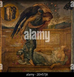 Cupido e Psiche - Palazzo Murali Verdi - Cupido trovare Psiche addormentato da una Fontana, 1881. Una scena di William Morris 'il paradiso terrestre'. Foto Stock