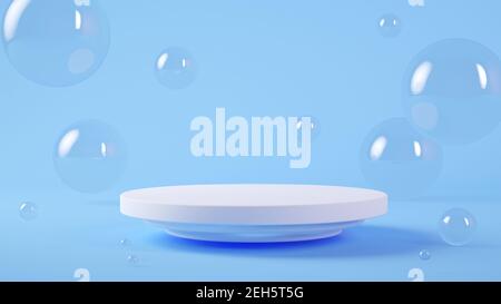 Piattaforma bianca minima circondata da rendering 3d Bubbles Foto Stock