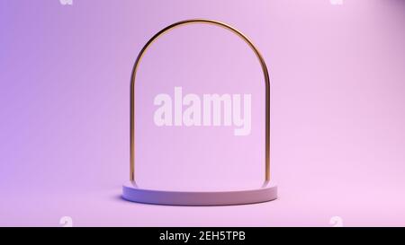 Piattaforma minimale con rendering 3d Golden Arch Foto Stock