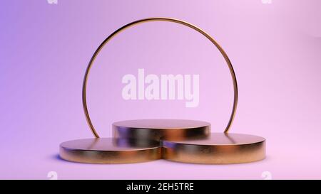 piattaforma golden minima per il rendering 3d della presentazione dei prodotti Foto Stock