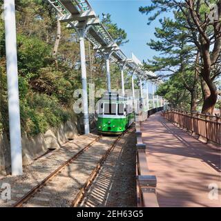 Veduta aerea del treno della spiaggia di Haeundae, Busan, Corea del Sud Asia. Foto Stock