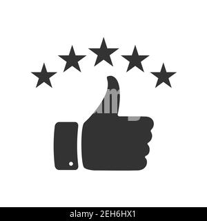 mano con il pollice in alto e icona di valutazione delle stelle Illustrazione Vettoriale