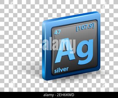 Elemento chimico in argento. Simbolo chimico con numero atomico e massa atomica. Illustrazione Illustrazione Vettoriale